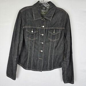 Eddie Bauer Jean Jacket Women's Small Shirt Military Style Charcoal Wash Gray